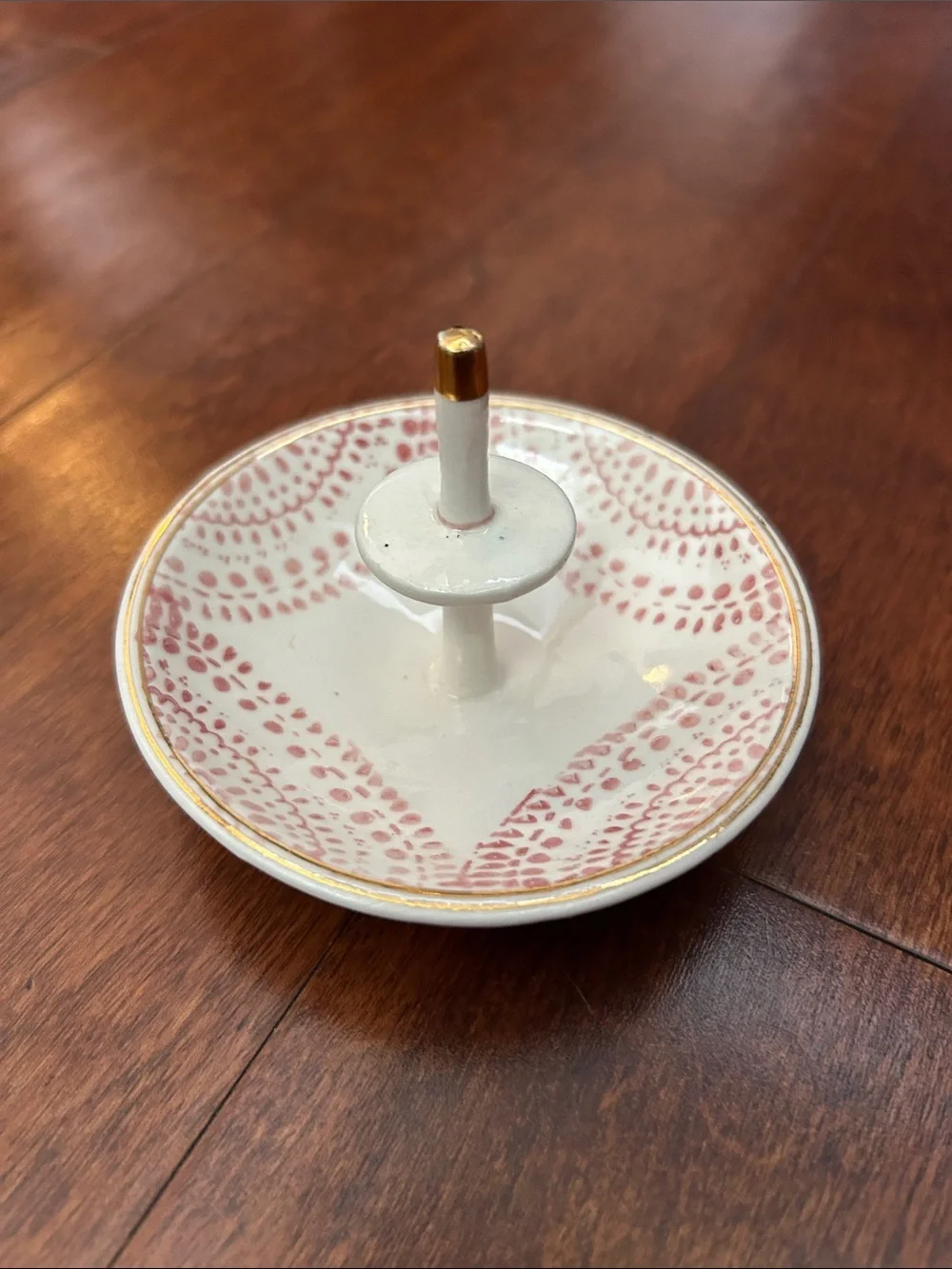 Pink and Gold Ceramic Ring Stand Jewelry Dish